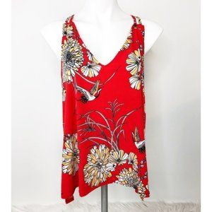 EXPRESS Red Orange Floral Bird V Neck Tank NWOT  L